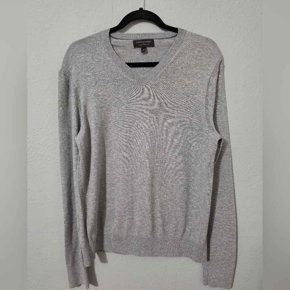 Banana Republic Heather Cotton V Neck‎ Gray Sweater Mens Med